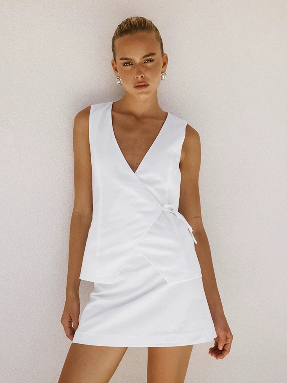 Forever 21 White Lace Up Vest Bodycon Skirt Set Summer Office